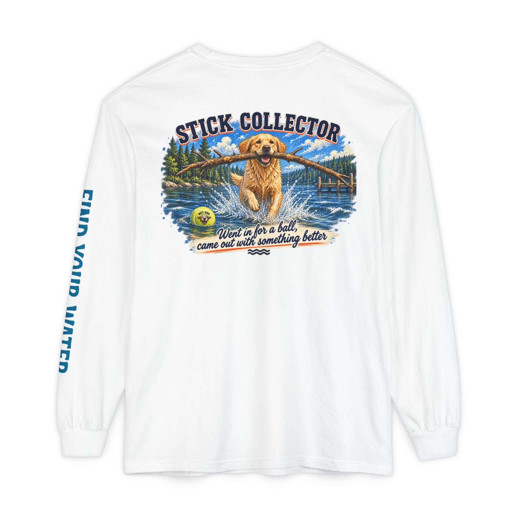 Wet Dog "Stick Collector" graphic Long Sleeve T-Shirt | find your water sleeve print