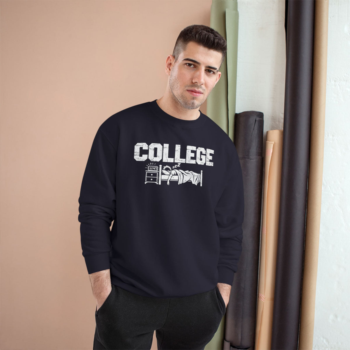 College Sleep In Champion Sweatshirt