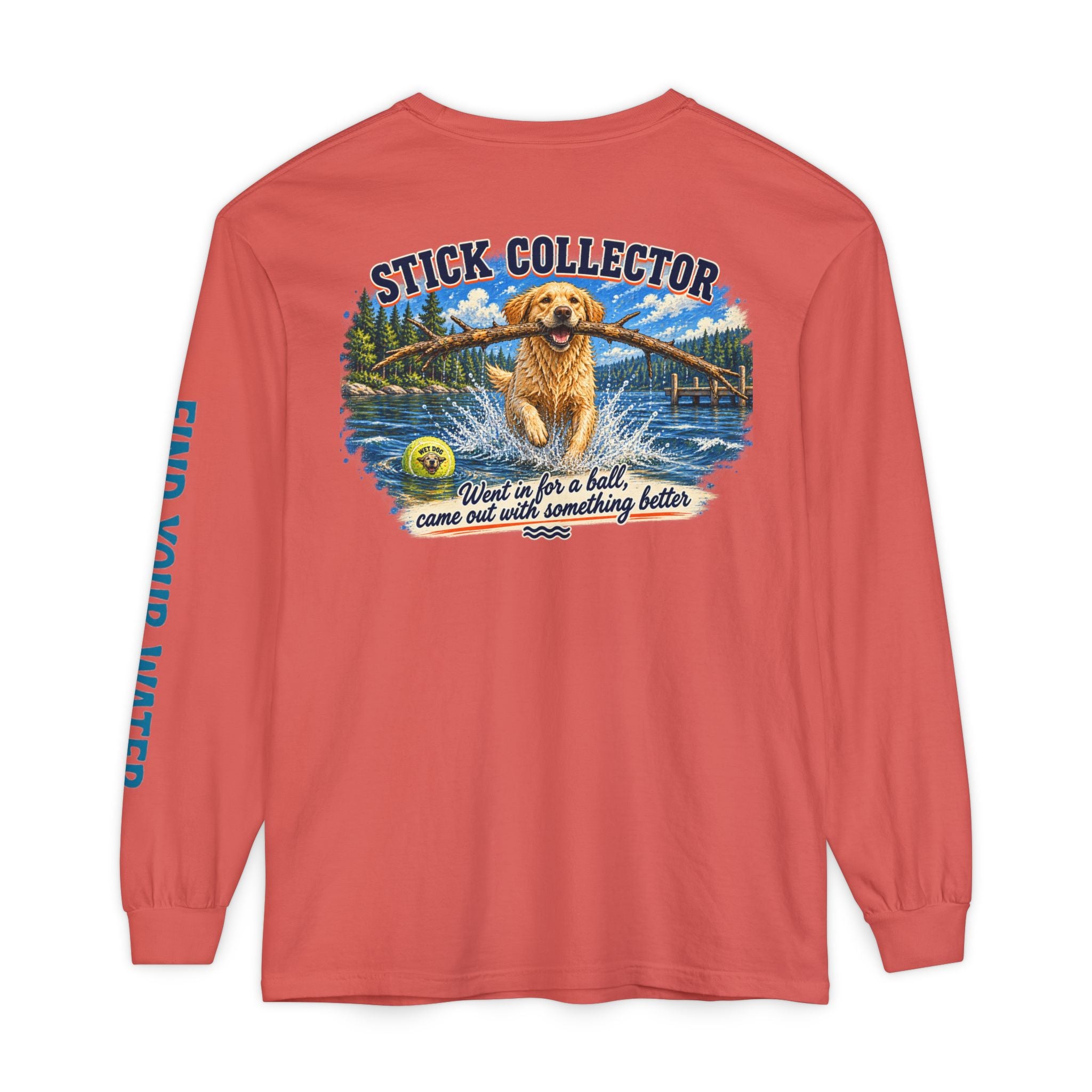 Wet Dog "Stick Collector" graphic Long Sleeve T-Shirt | find your water sleeve print