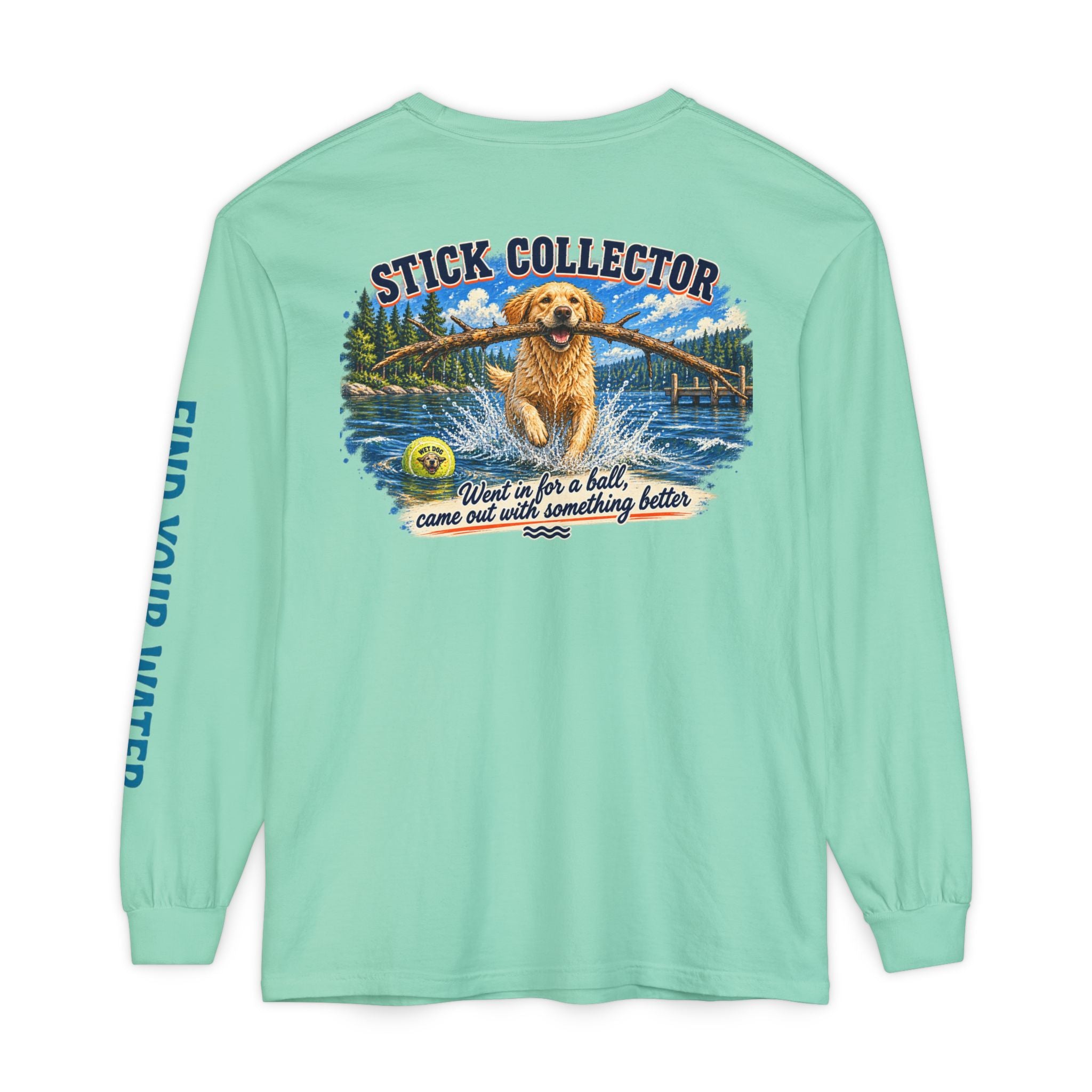 Wet Dog "Stick Collector" graphic Long Sleeve T-Shirt | find your water sleeve print