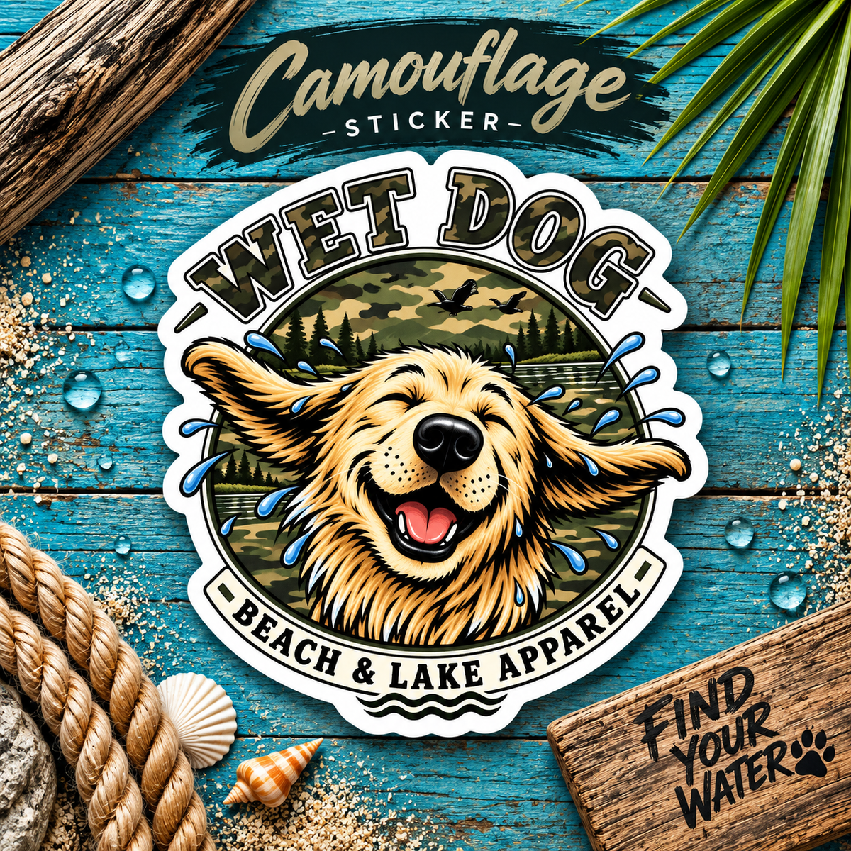Wet Dog Camouflage Sticker