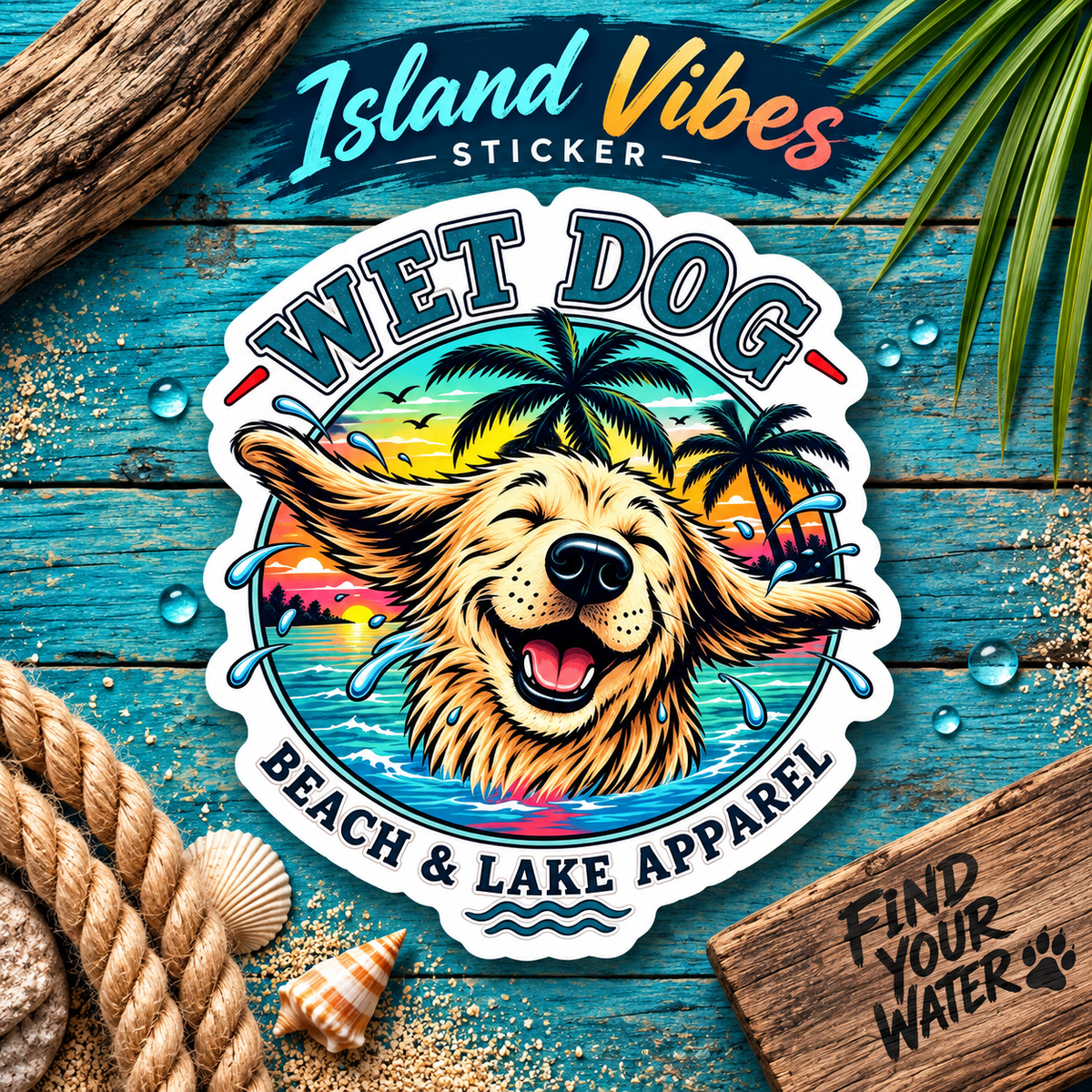 Wet Dog Island Vibes Logo Sticker