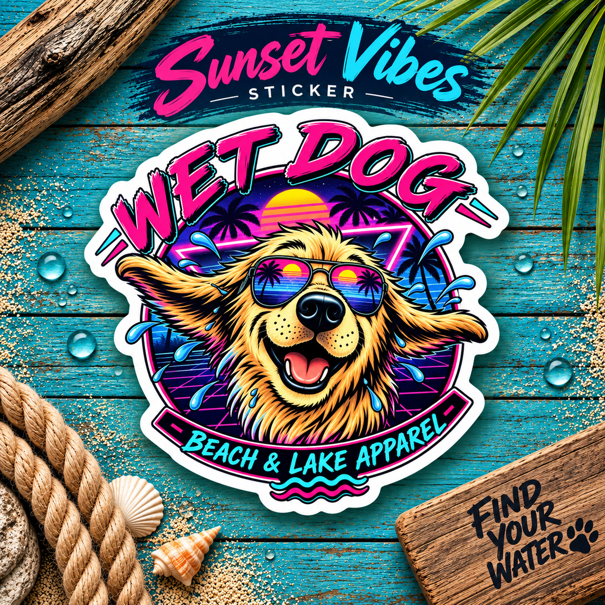 Wet Dog Sunset Vibes Sticker