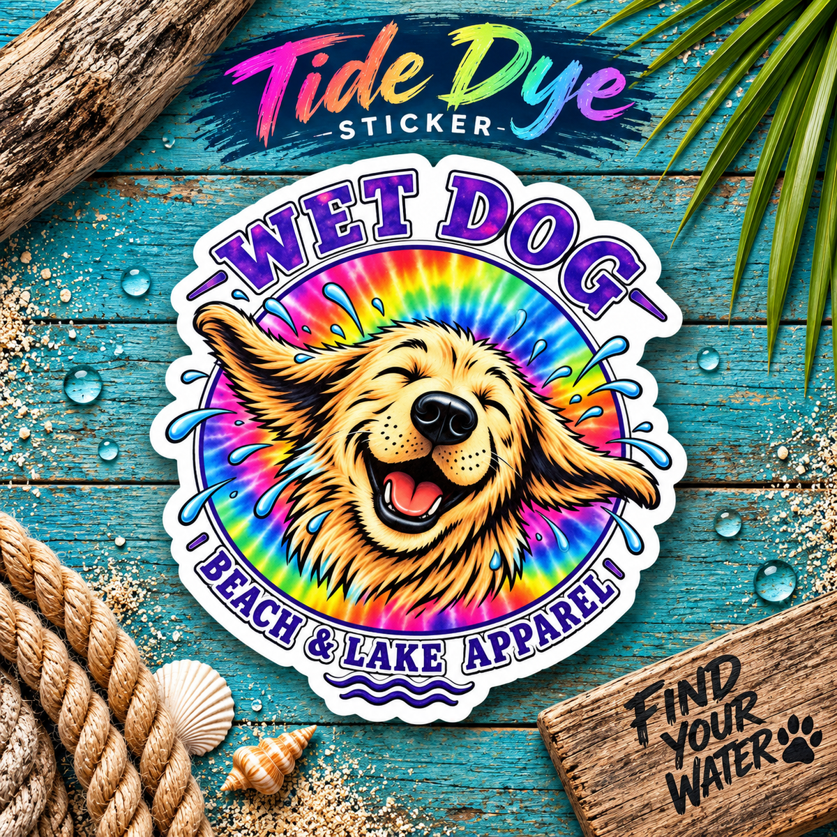 Wet Dog Tide Dye Sticker